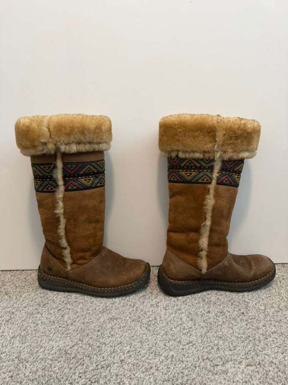 Born Shearling Fur Lined Tall Leather Brown Winter Boots Aztec Western Eskimo - Picture 5 of 8